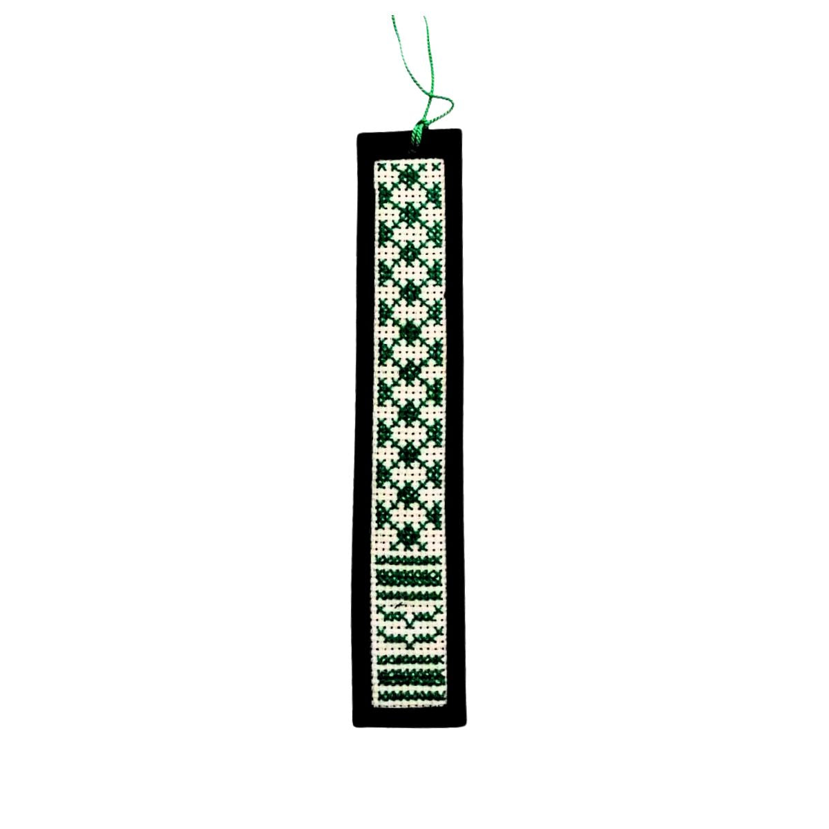 Leather Tatreez Bookmark - Green Keffiyeh