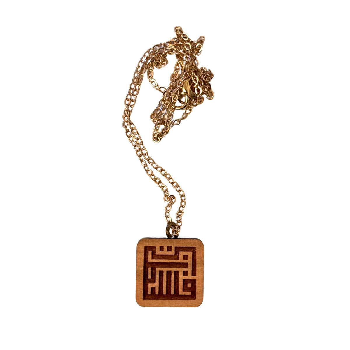 Olivewood Pendant Kufic Arabic- "Palestine"