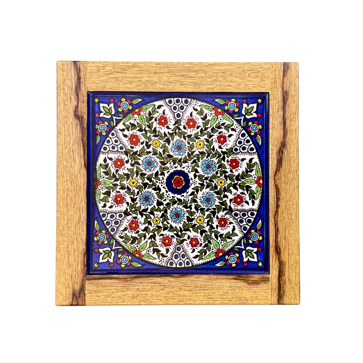 Ceramic and Wood Trivet - Multicolor Vine