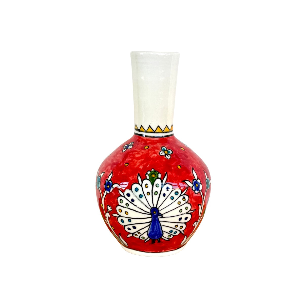 Ceramic Vase (7.5") - Peacock, Red