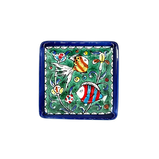 Ceramic Square Dish (4") - Aquamarine Fish