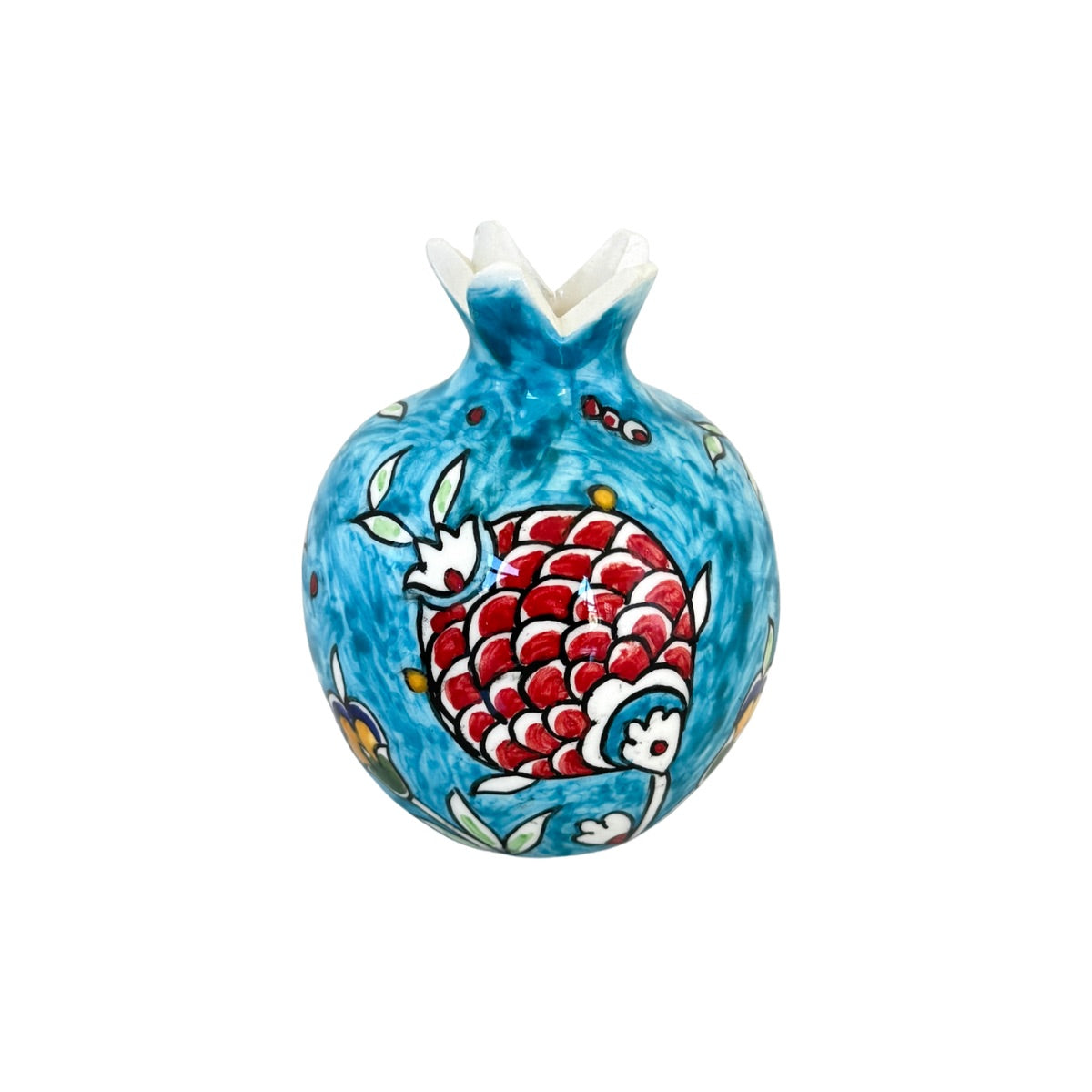 Ceramic Pomegranate Vase - Aqua Fish