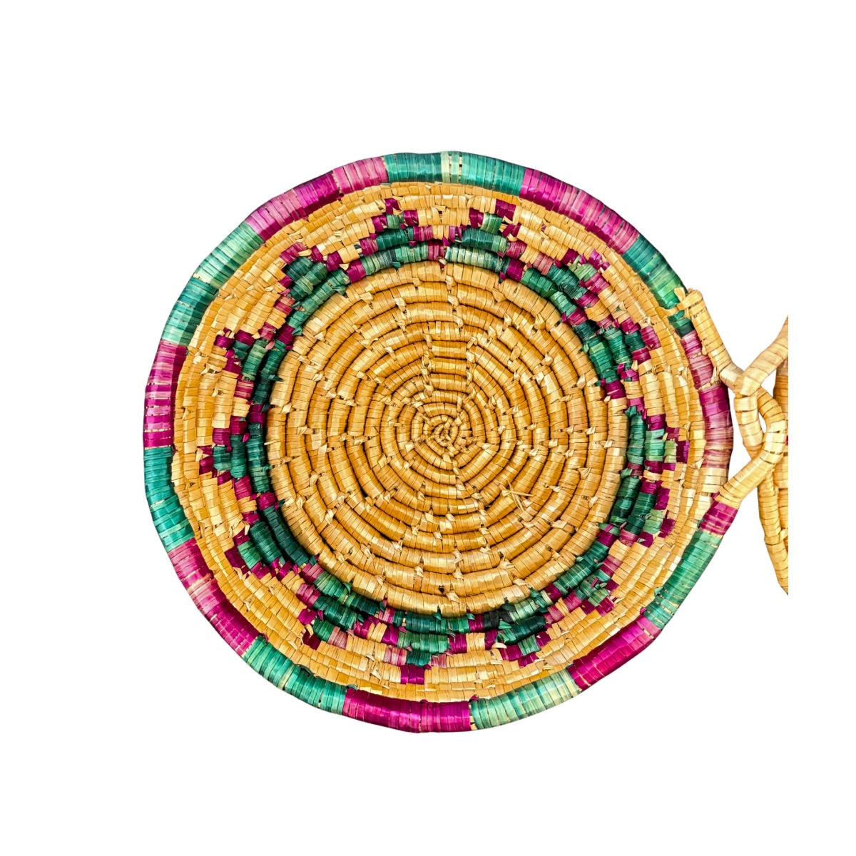 Basket by Women in Salfit (w/cover) - Magenta & Green