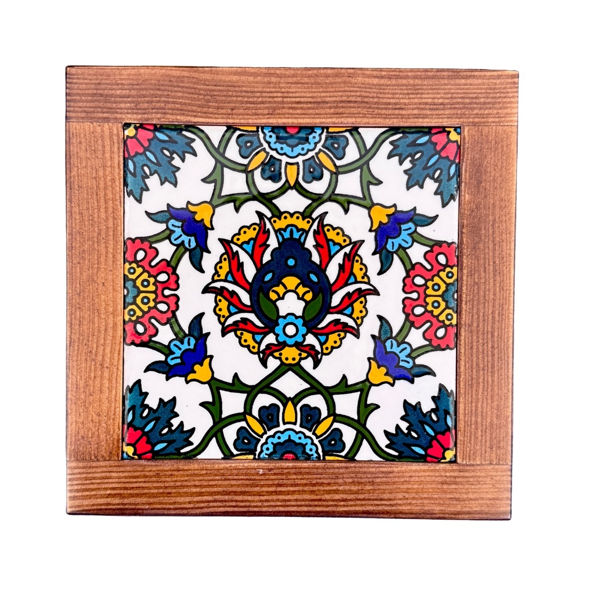 Ceramic and Wood Trivet - Armenian Thistle