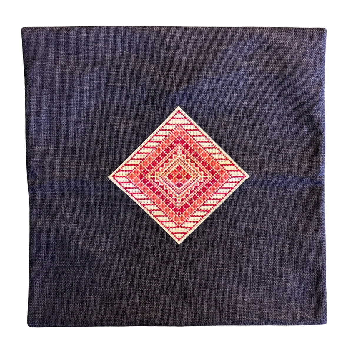 Diamond Embroidered Pillow Cover - Blue/Red