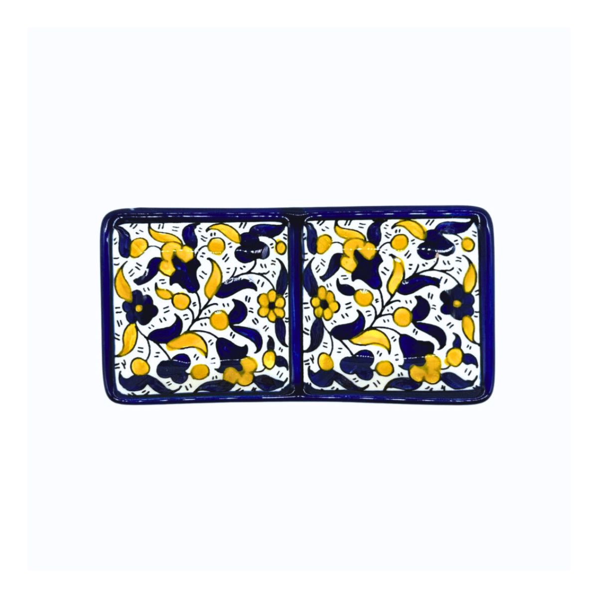 Ceramic Split Serving Dish (6”) - Blue & Yellow