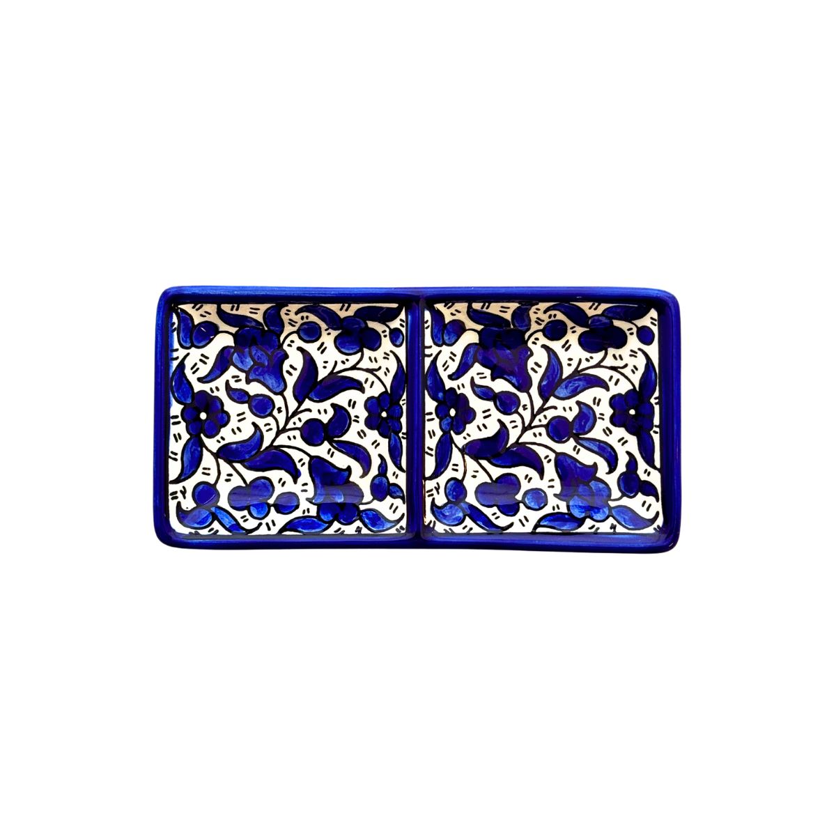 Ceramic Split Serving Dish (6”) - Classic Blue