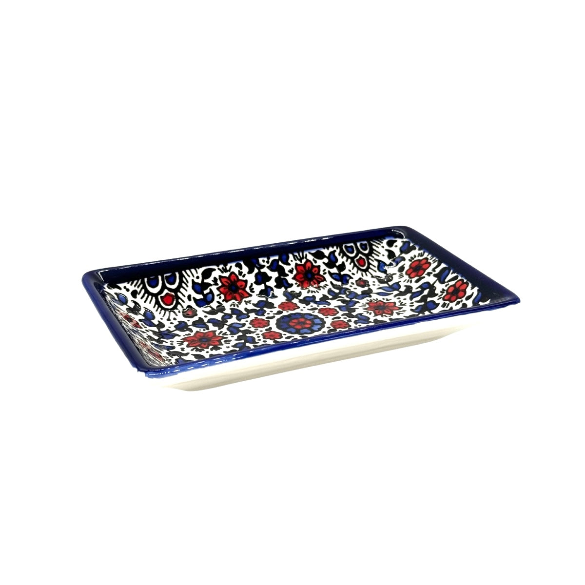Ceramic Rectangular Dish - Blue & Red Vine