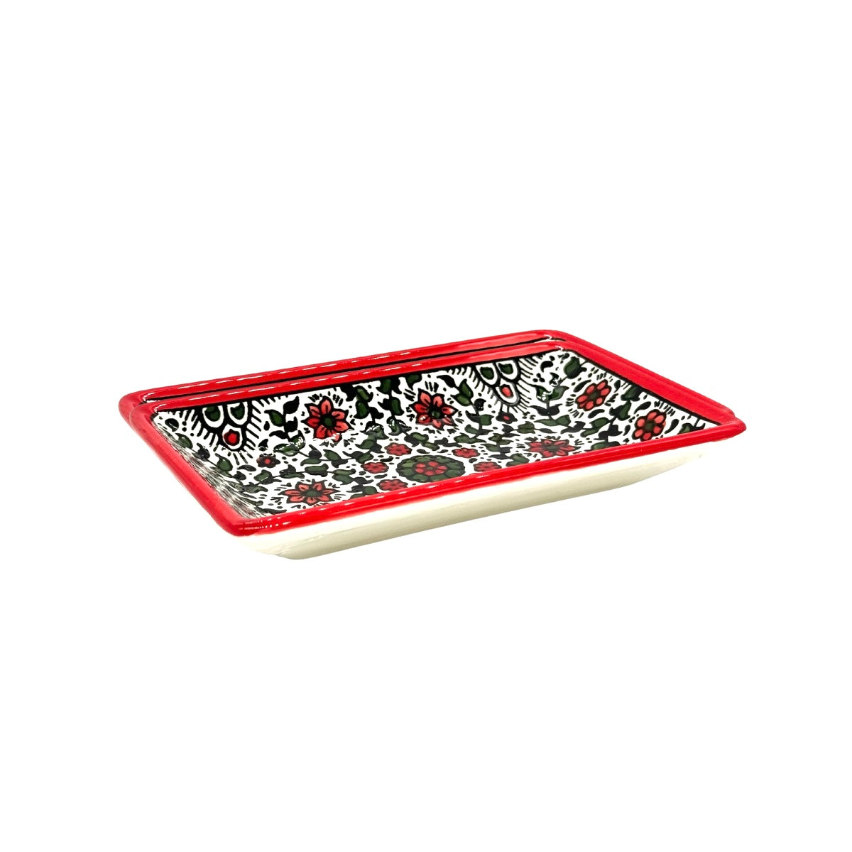 Ceramic Rectangular Dish - Red & Green Vine
