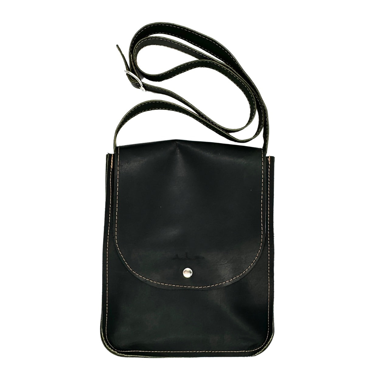 Leather Bag (One Snap) - Black w/Red Stitching