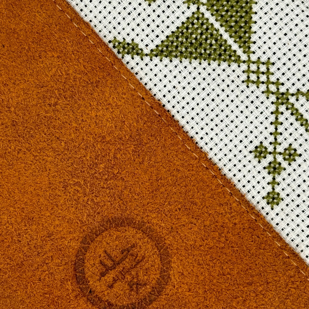 Cross Body Bag Tan Suede Leather with Green Embroidery