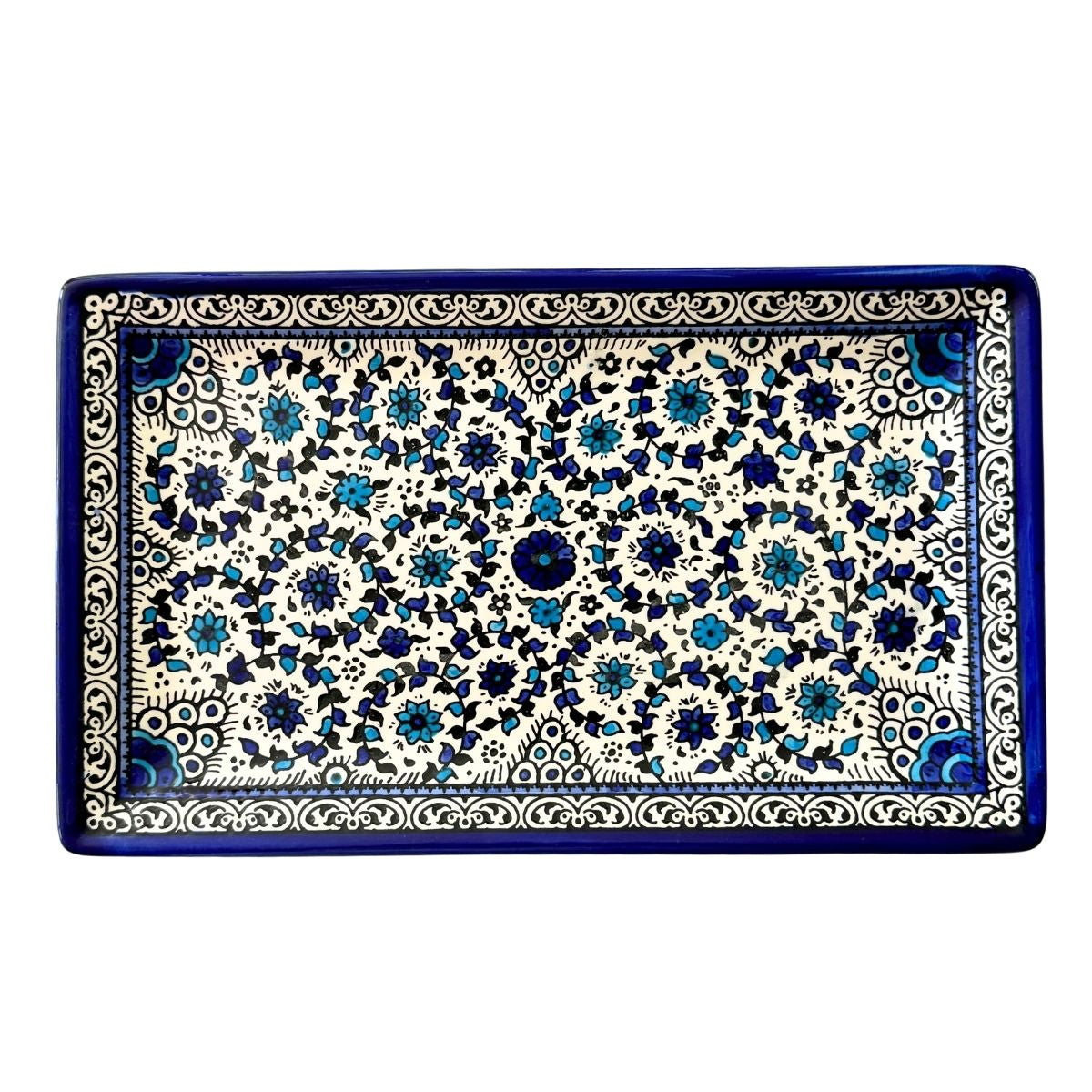 Ceramic Rectangular Platter (12.5") - Dual Tone Blue Vine