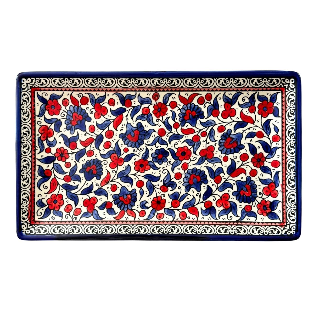 Ceramic Rectangular Platter (12.5") - Red & Blue