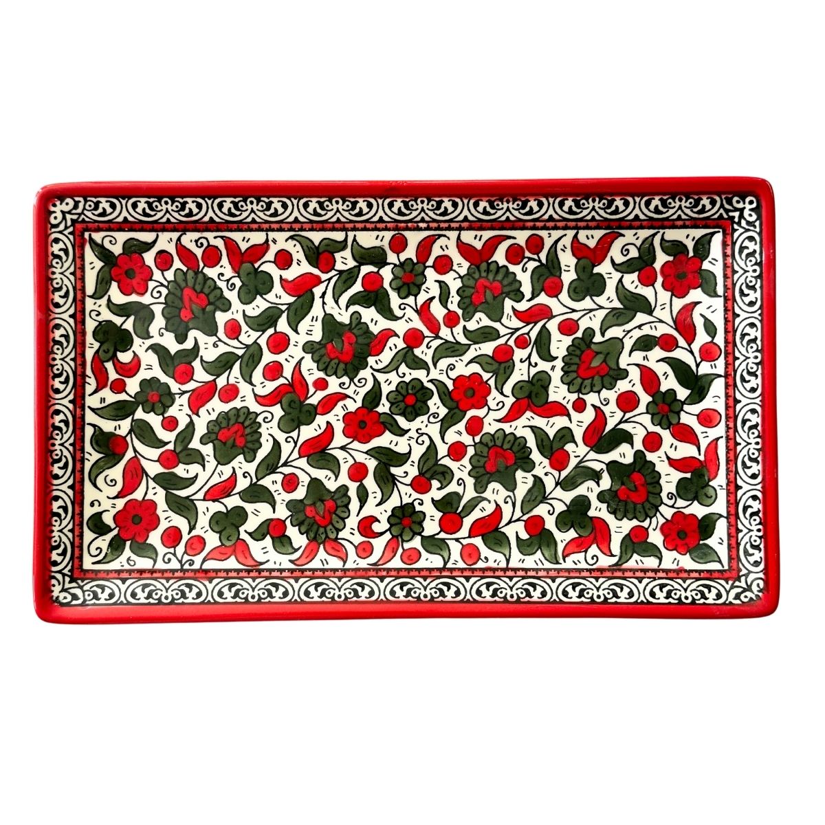 Ceramic Rectangular Platter (12.5") - Red & Green