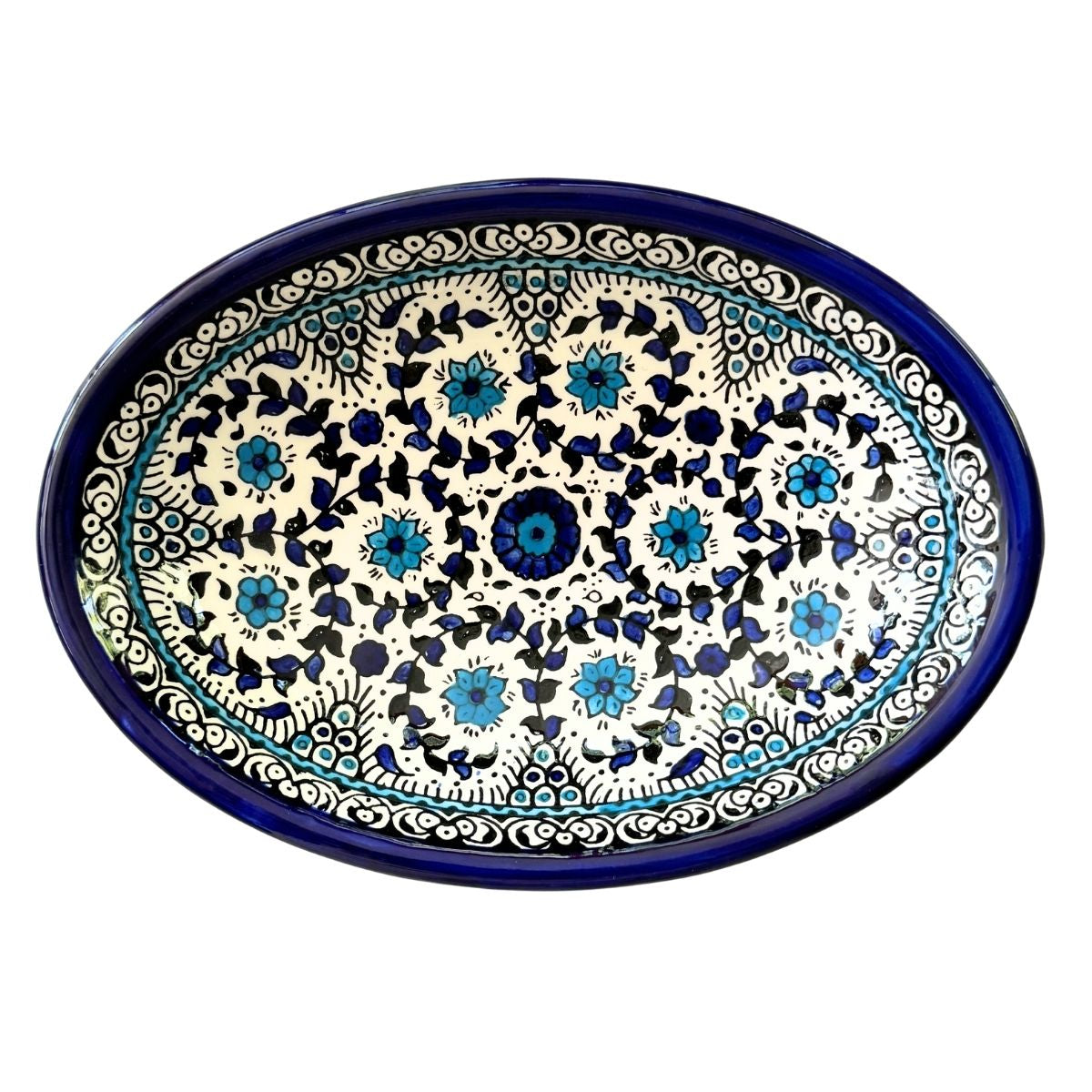 Ceramic Oval Dish (9") - Dual Tone Blue Vine