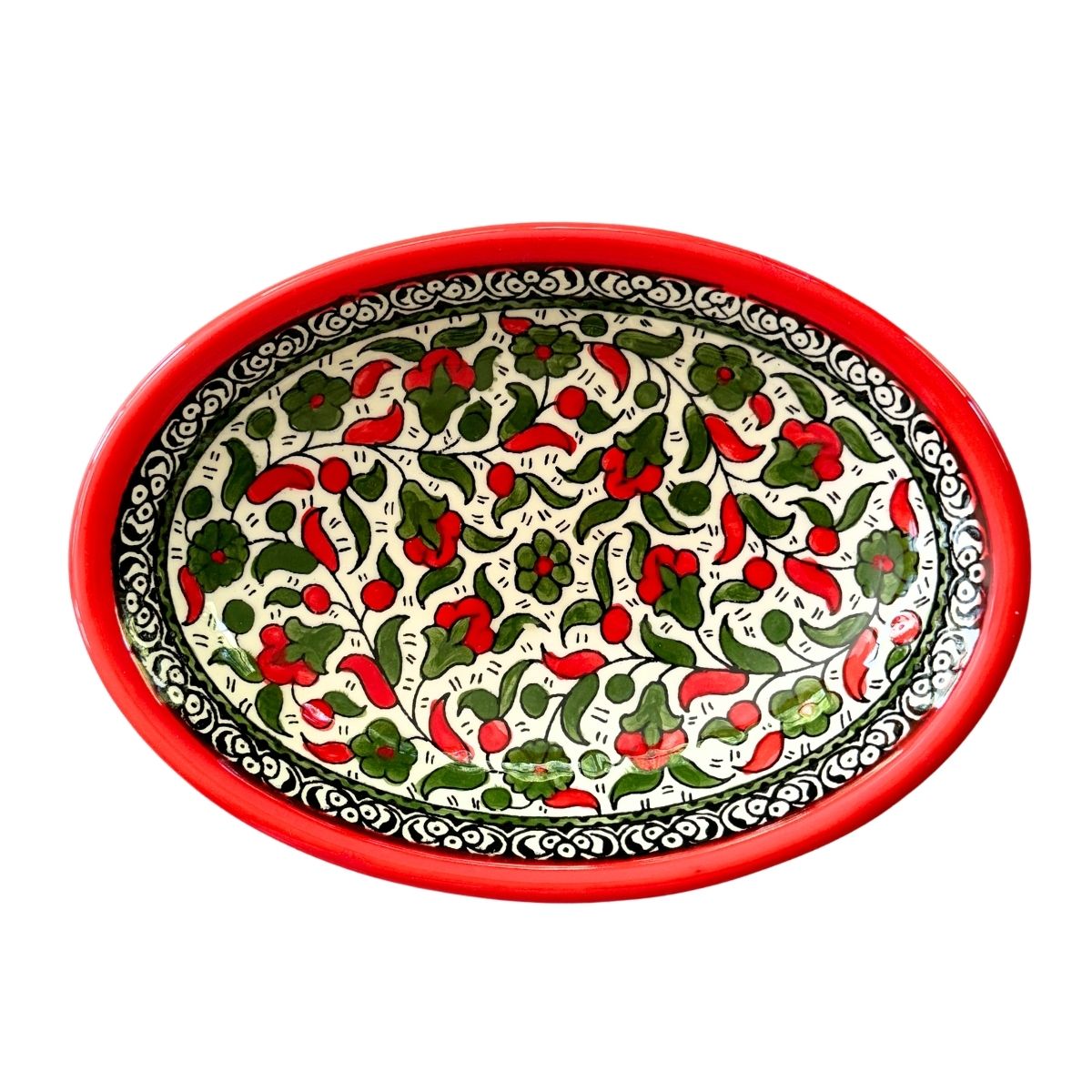 Ceramic Oval Dish (9") - Red & Green