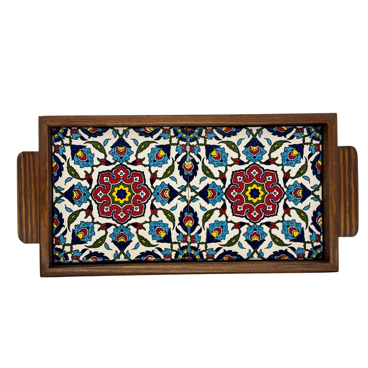 Ceramic and Wood Serving Tray - Iznik