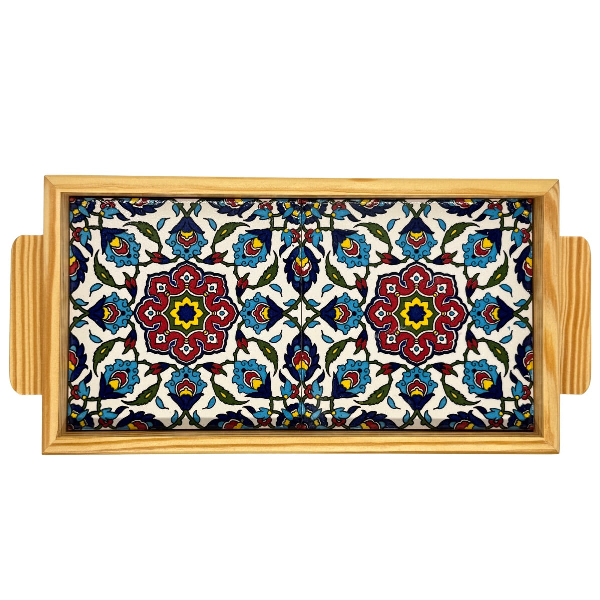 Ceramic and Wood Serving Tray - Iznik