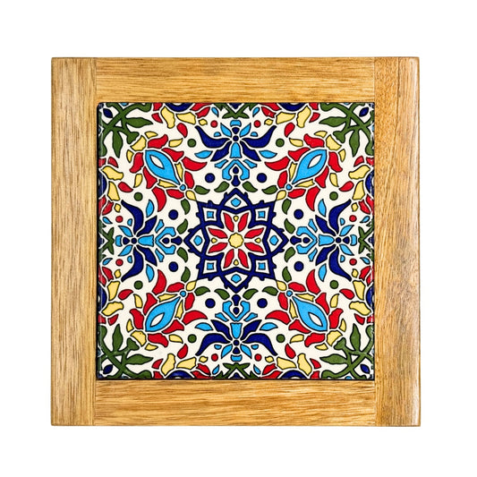 Ceramic & Wood Trivet - Geometric Garden