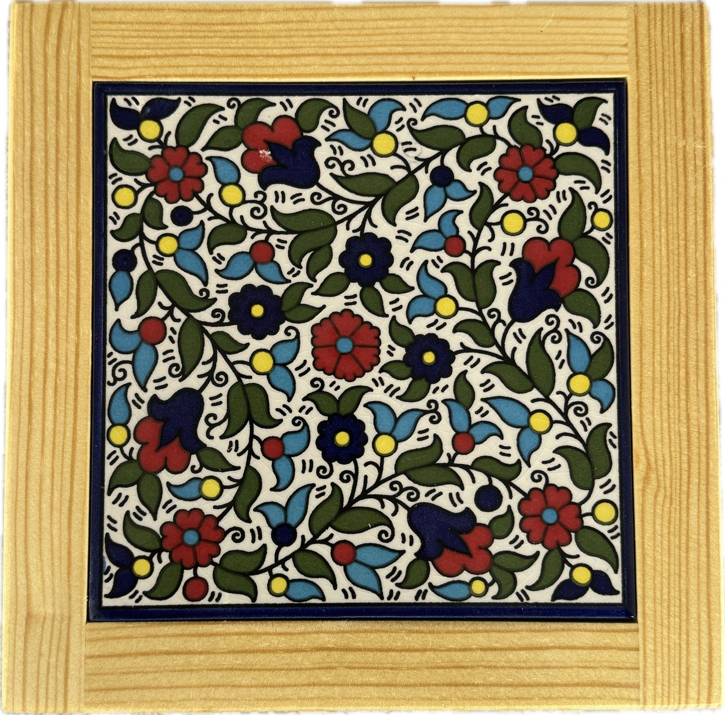 Ceramic and Wood Trivet - Multicolor