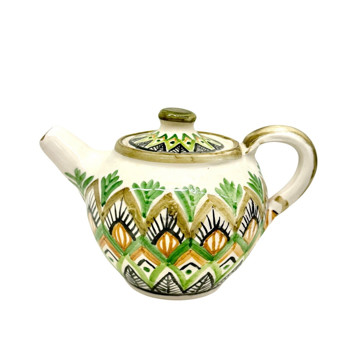 Ceramic Teapot (5") - Green Leaf