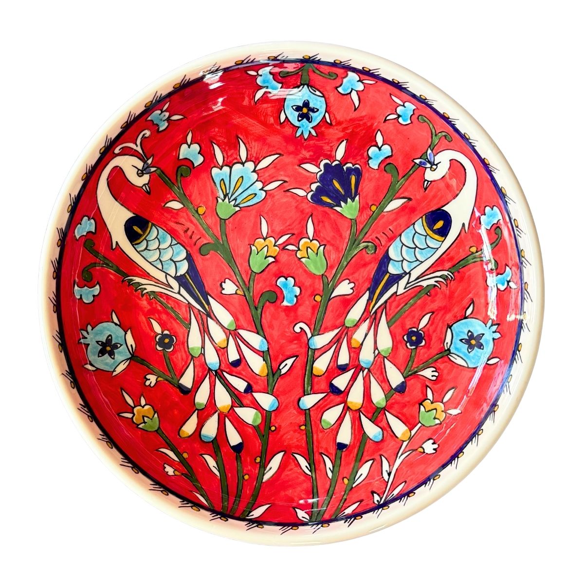 Ceramic Low Serving Bowl (11”) - Red Birds