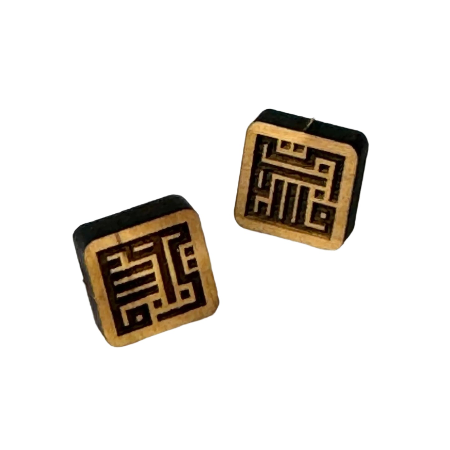 Olivewood Arabic Calligraphy Bud Earrings: "Palestine"