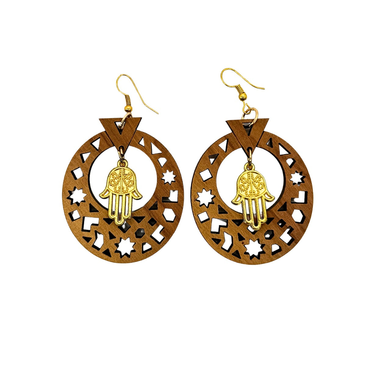 Olivewood Arabic Calligraphy Earrings "khamsa"