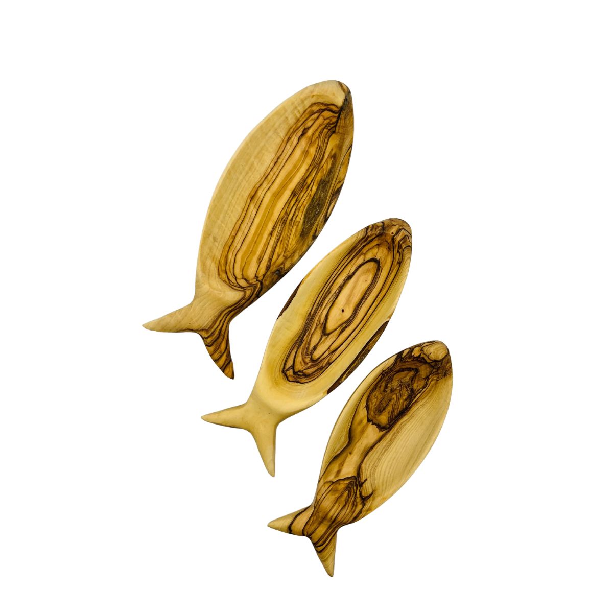 Olive Wood Fish-Shaped Plates (Set of 3)