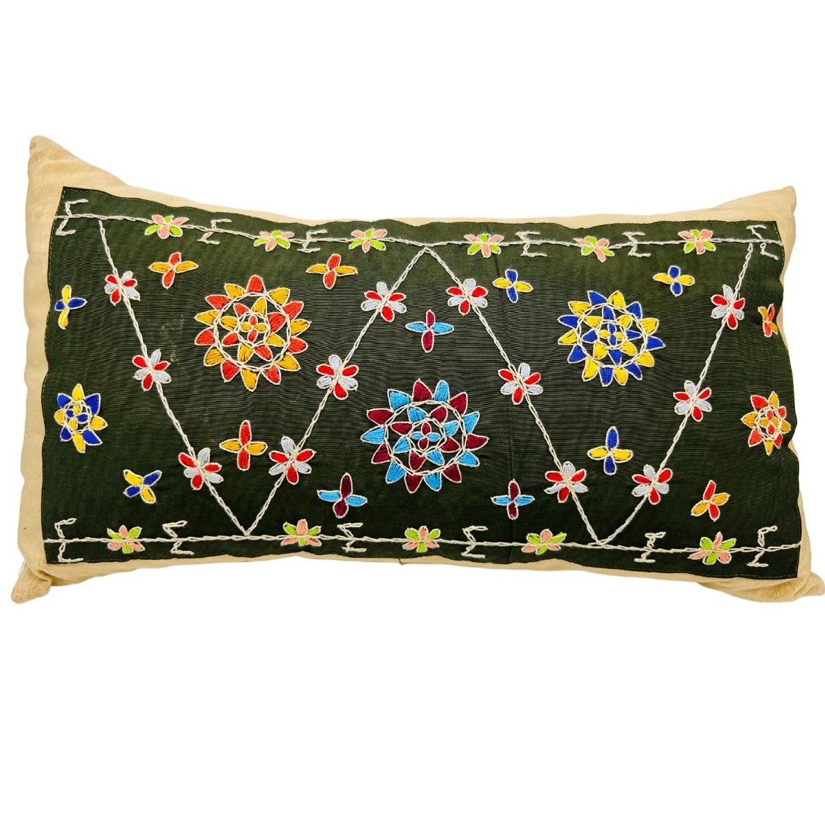Embroidered Pillow - Almond Flower Green