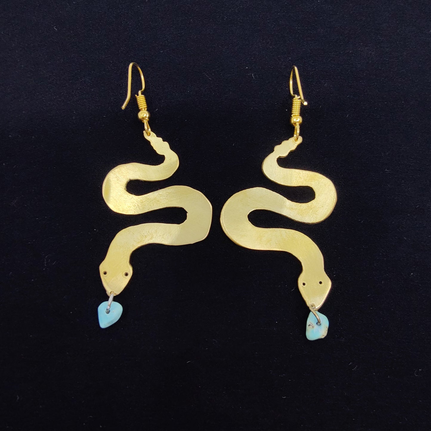 Brass Earrings Snakes with Turquoise Beads