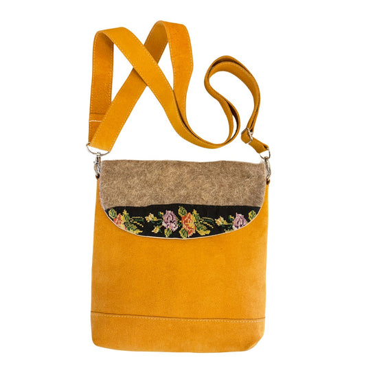 Suede Purse w/Felt & Embroidery (9”x11”)- Ochre