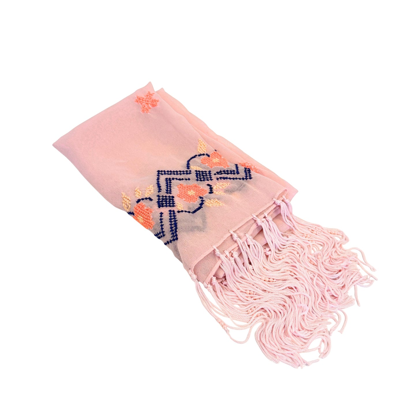 Embroidered Chiffon Scarf - Rose