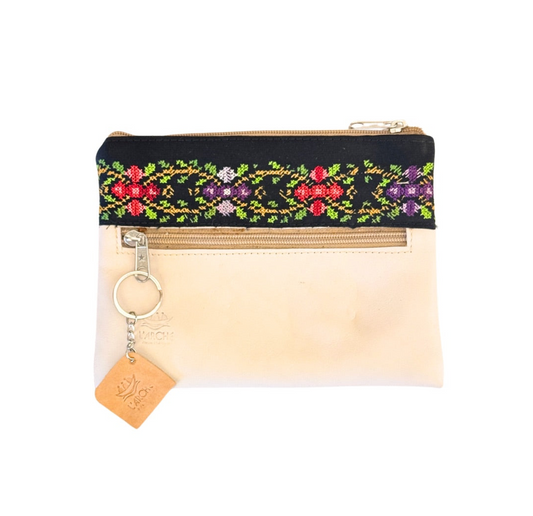 Suede Purse w/Embroidery - Blush, (8.25 x 6.25)