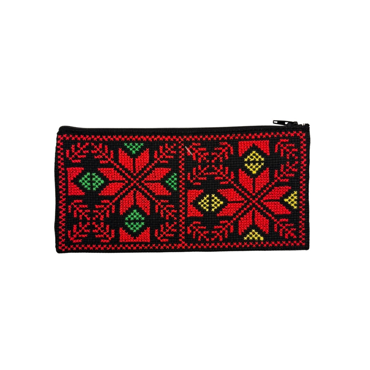 Embroidered Purse w/Zipper - Red/Green/Black