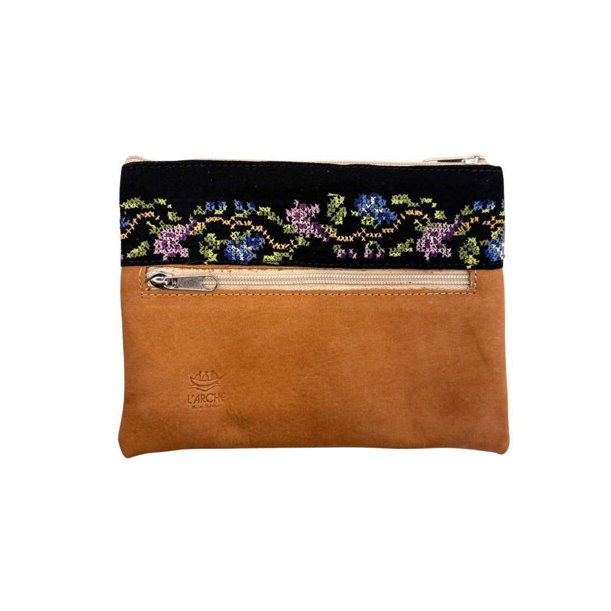 Leather Embroidered and Felted Purse (Set of 3) - Natural