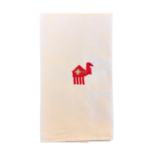Embroidered Tea Towel - Camel
