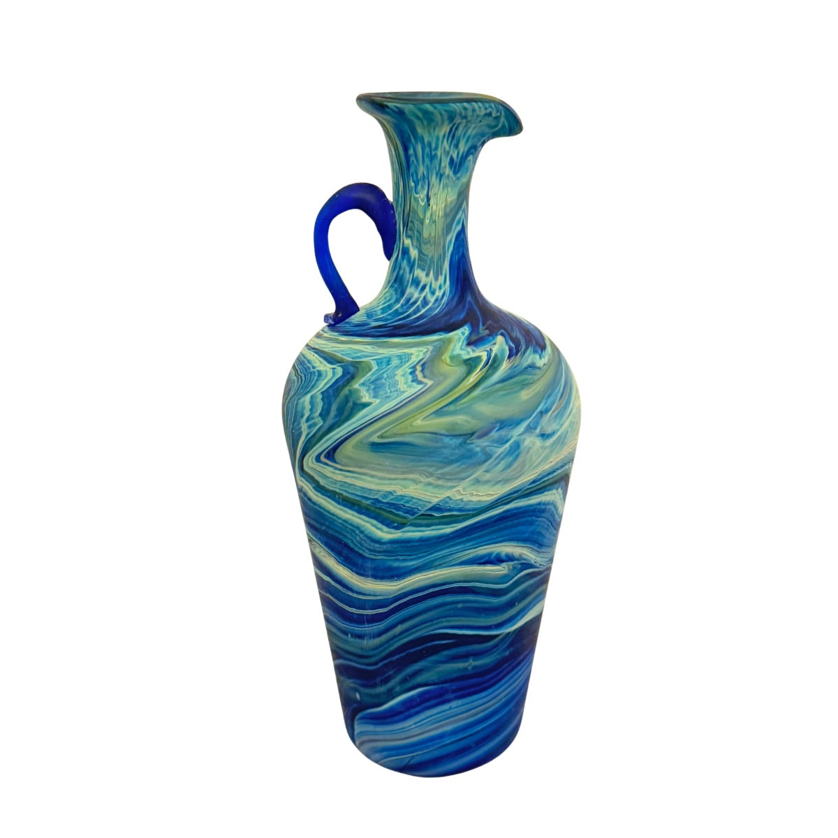 Phoenician Glass Pitcher (11”) - Blue Swirl