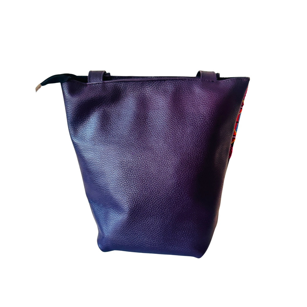 Embroidered Leather Bucket Bag (Plum) - Multicolor