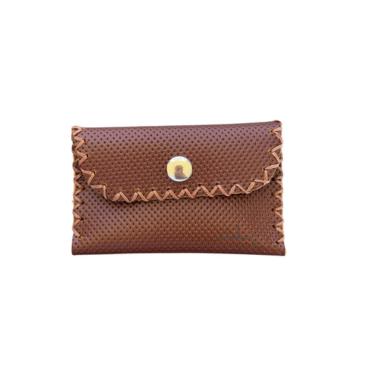 Leather ID Wallet w/Snap - Perforated Chestnut