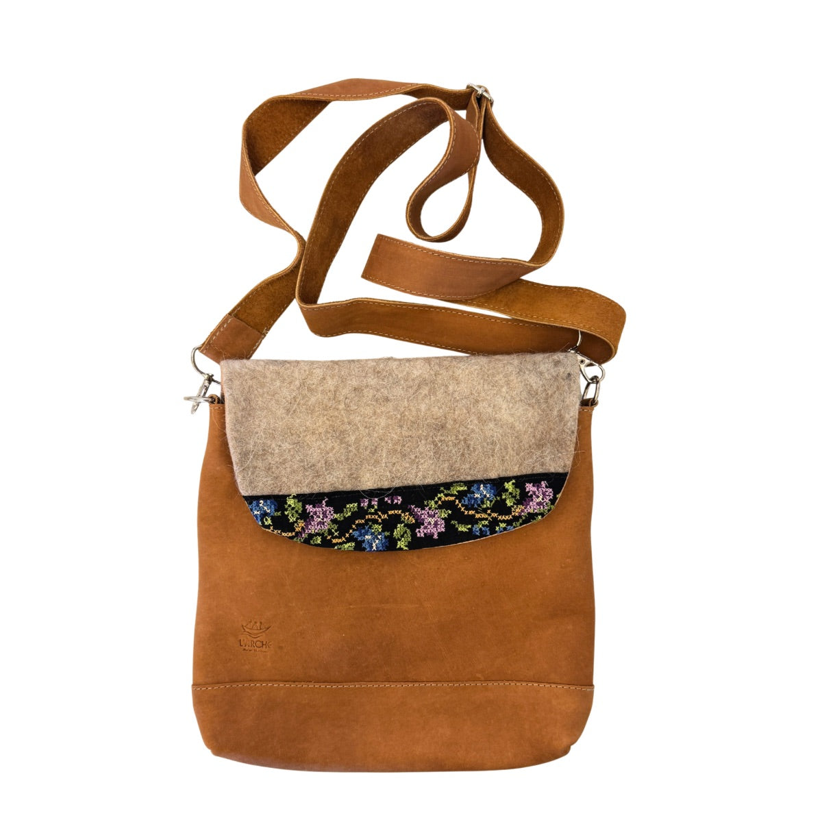 Leather Embroidered and Felted Purse (Set of 3) - Natural