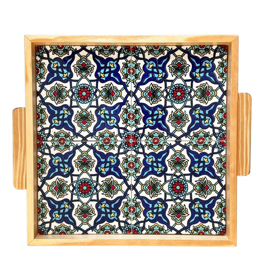 Ceramic and Wood Serving Tray - Arabesque