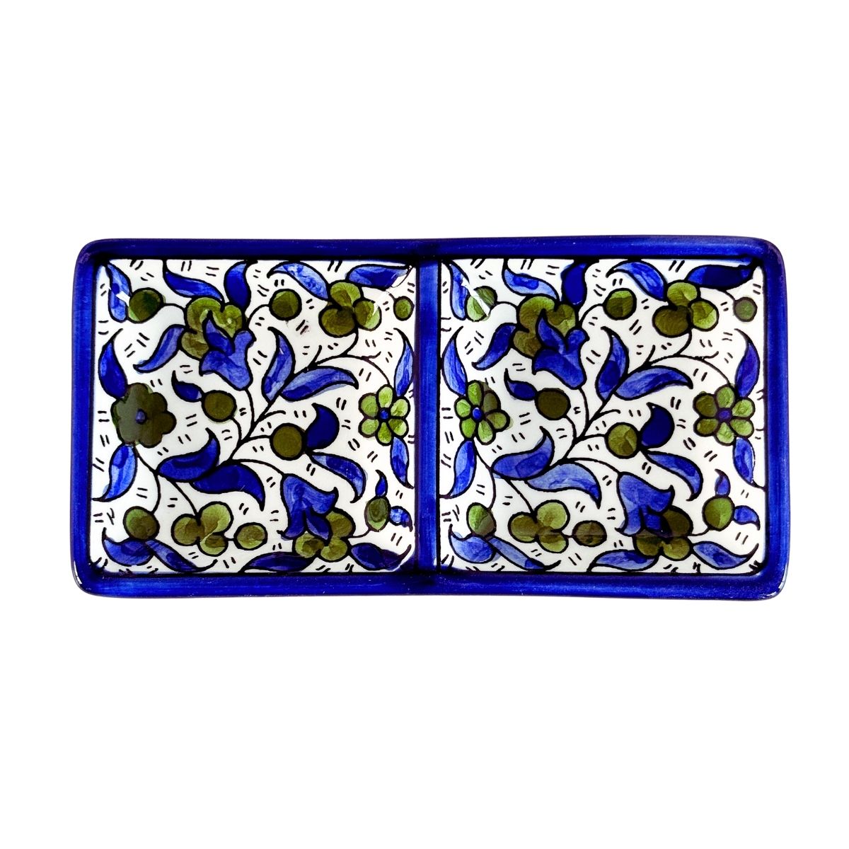 Ceramic Split Serving Dish (6”) - Blue & Green