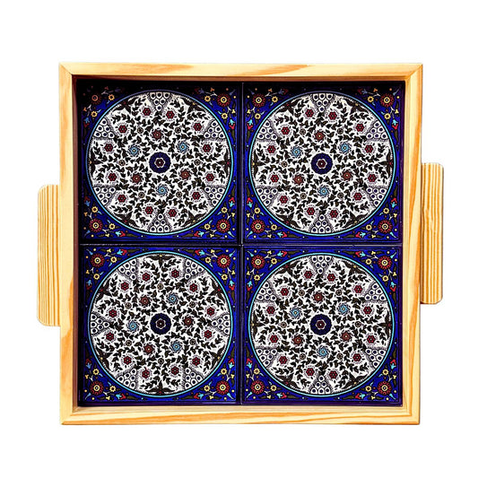Ceramic and Wood Serving Tray - Multicolor Vine
