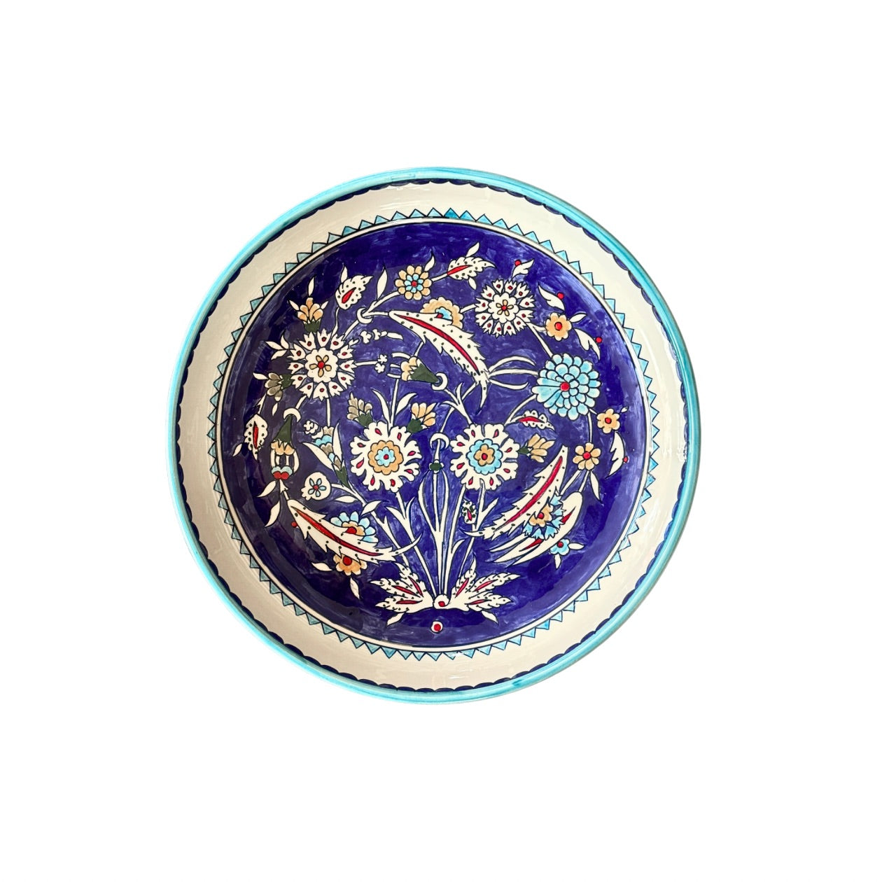 Ceramic Low Serving Bowl (11”) - Blue Flowers