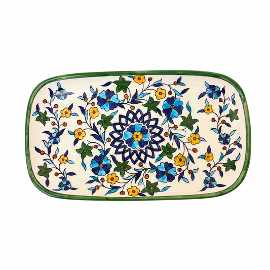 Ceramic Rectangular Plate (13”) - White Floral