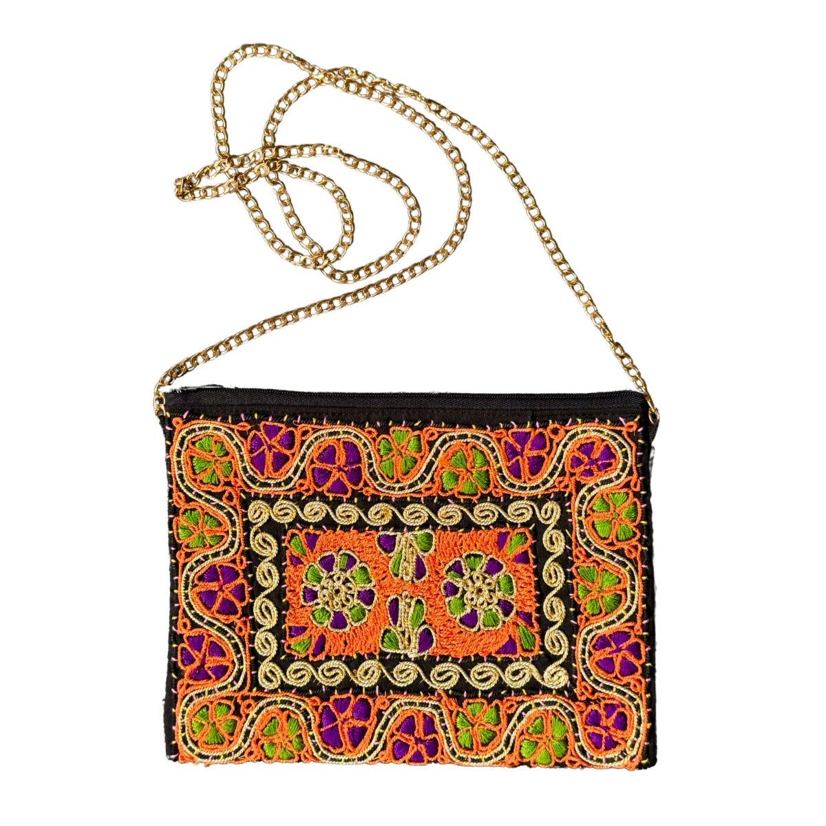 Embroidered Tahriri Evening Purse - Orange/Green