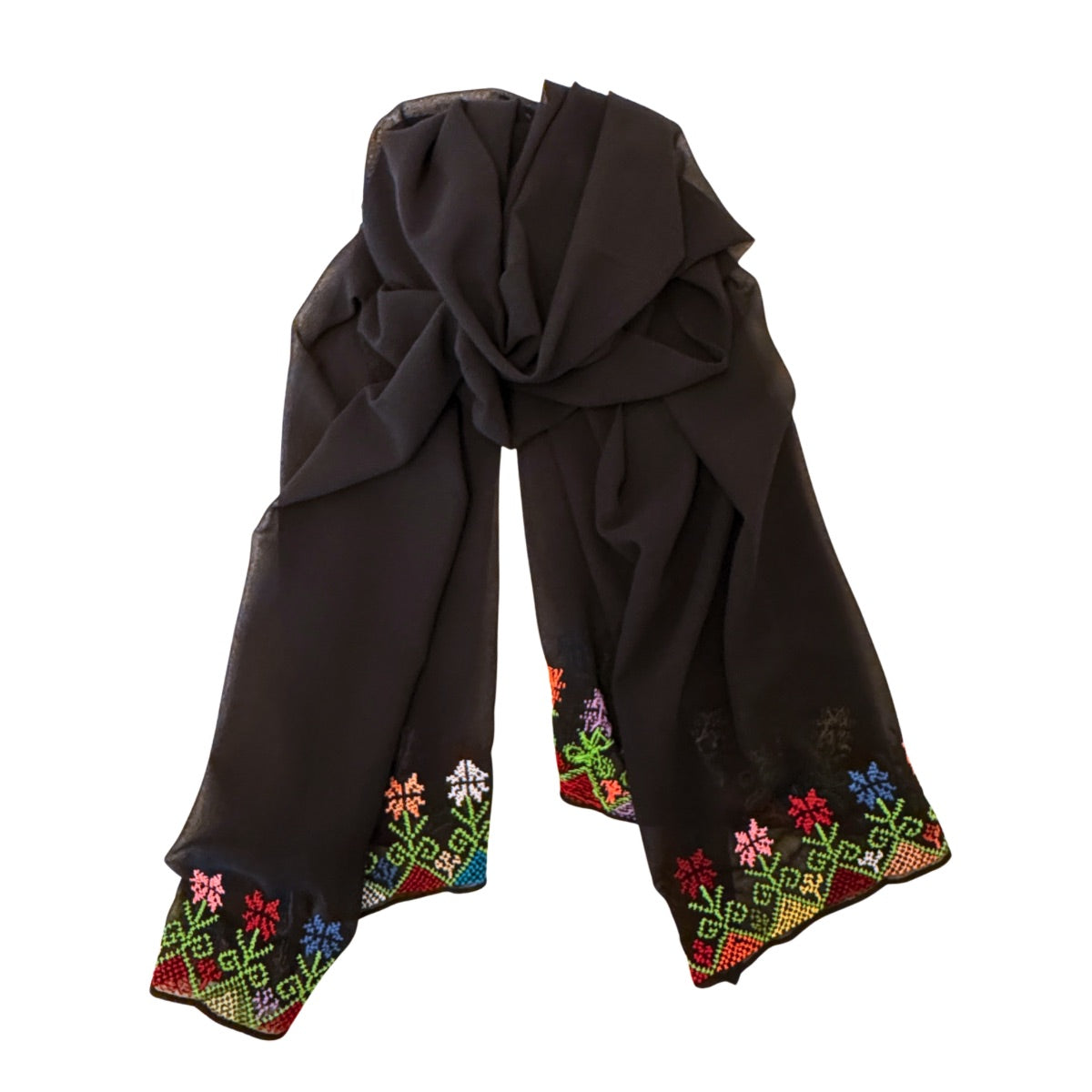Embroidered Chiffon Scarf- Spring Flowers