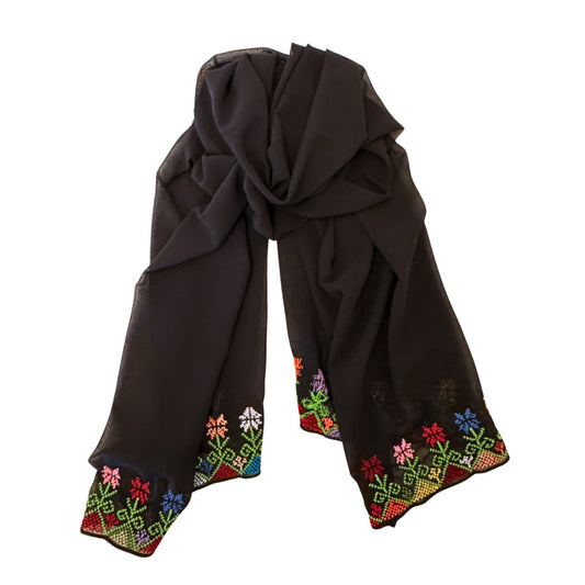 Embroidered Chiffon Scarf- Spring Flowers