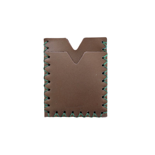 Leather Vertical Card Holder - Brown w/Green